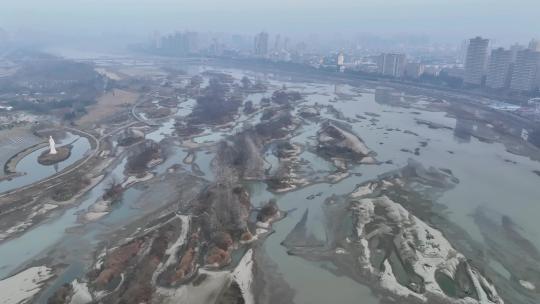 航拍陕西汉中汉江天汉湿地公园落日风光