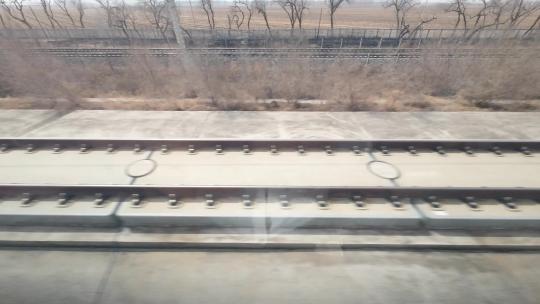 【铁路】高铁窗外 铁路快速向后移动