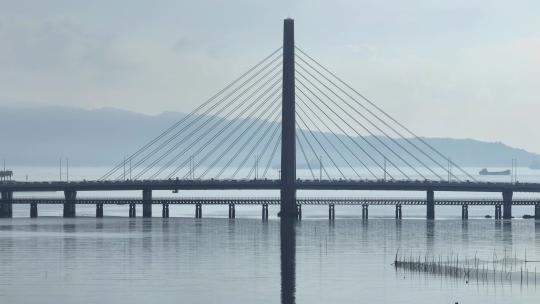 航拍福建厦门湾漳州港人工岛双鱼岛大桥