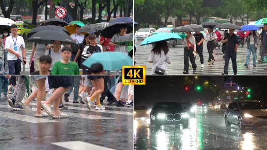 城市雨季人群街景高清在线视频素材下载