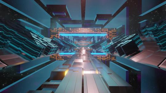 无缝环路中飞入未来太空科幻走廊 4K