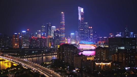 广州珠江城市夜景航拍