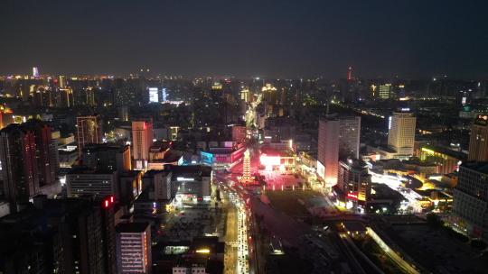 郑州城市夜景二七广场航拍