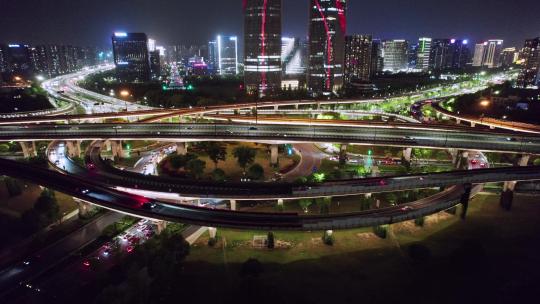 杭州立交桥道路车流交通夜景航拍