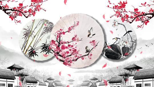 中国风水墨徽派建筑动态背景