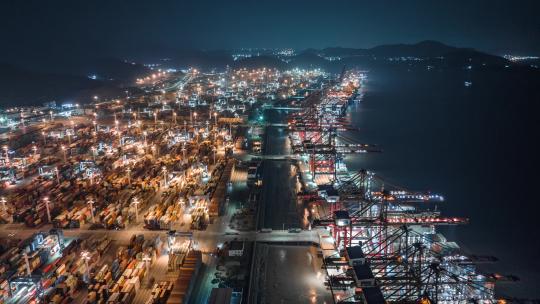 集装箱码头港口夜景航拍延时摄影