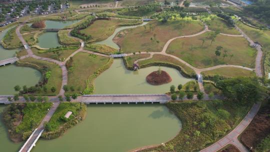 深圳宝安石岩湖湿地公园，石岩水库航拍