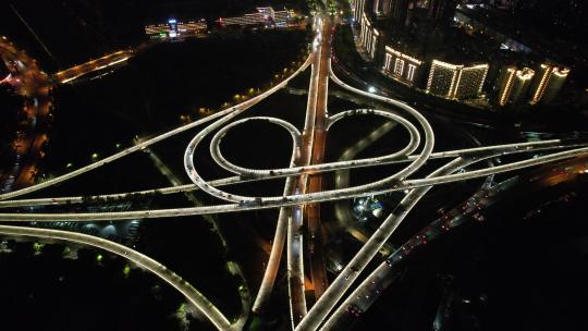 河南郑州金水路立交桥夜景交通车流航拍 (2)视频素材模板下载
