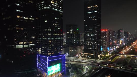 4K深圳福田区车公庙建筑群夜景航拍视频素材模板下载