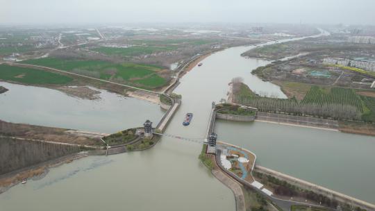 航拍淮安市京杭大运河和淮河下海水道视频素材模板下载