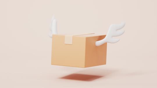 长翅膀的纸箱循环动画3D渲染