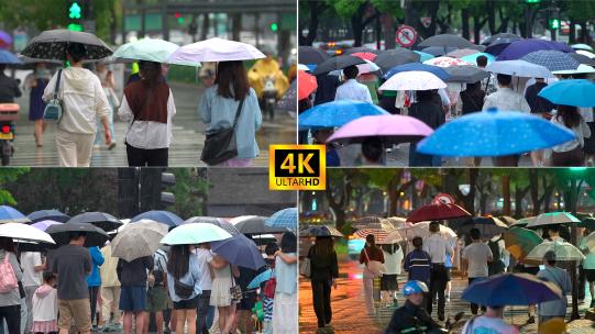 雨季雨天城市街头行人高清在线视频素材下载