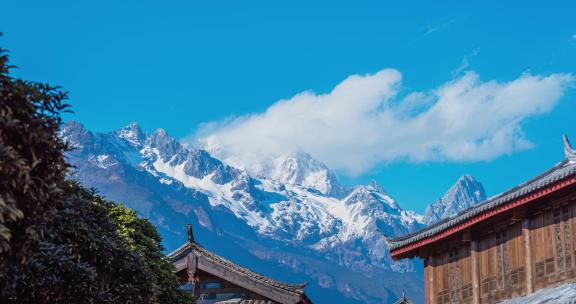 【正版素材】丽江白沙古镇与玉龙雪山