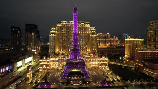 澳门巴黎人度假村酒店建筑夜景航拍风光