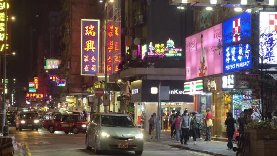 香港旺角钵兰街夜景车流