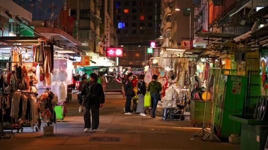 香港庙街夜市街景视频素材模板下载