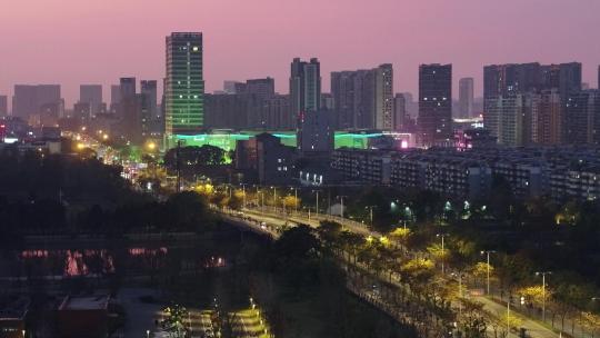 航拍中国扬州大运河博物馆大运塔夕阳夜景