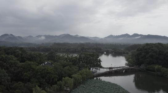 航拍Dlog原始素材雨后杭州西湖群山视频素材模板下载