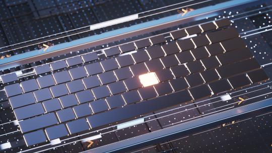 科技感键盘与电路芯片背景3D渲染