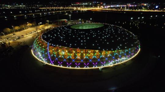 内蒙古兴安盟乌兰浩特体育馆夜景航拍