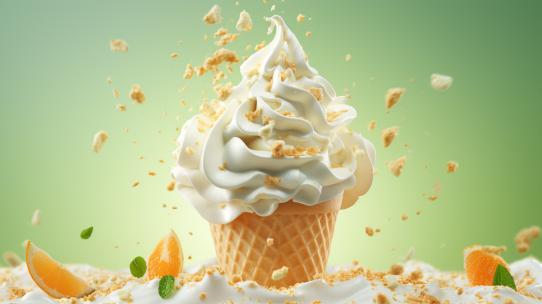 甜点牛奶水果冰淇淋冰激凌柠檬椰子片果汁视频素材模板下载