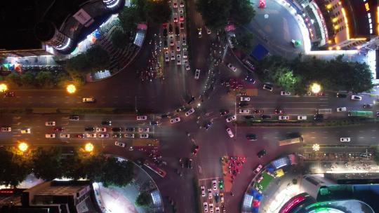 广西桂林城市夜景灯光交通车辆航拍