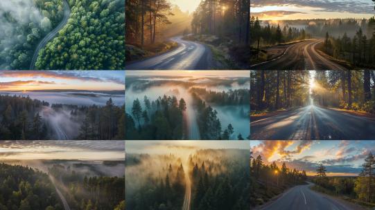 森林氧吧 森林公路汽车广告片头 森林云雾高清在线视频素材下载