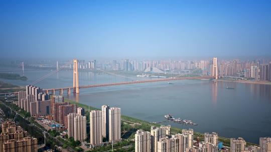 武汉城市跨江大桥城市航拍