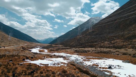 西藏旅游风光318国道雪山牧场冰河视频素材模板下载