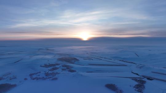 航拍4K内蒙古苍茫雪原夕照