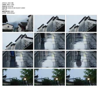 雨后静谧：古巷石板路与屋檐剪影高清在线视频素材下载
