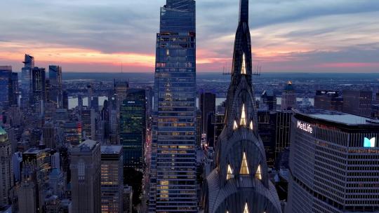城市航拍范德比尔特一号纽约摩天大楼夜景