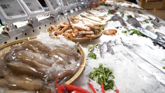 超市海鲜生鲜鱼虾盒马海鲜视频素材模板下载