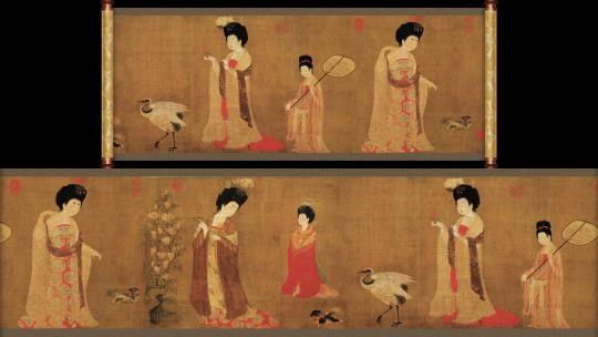 4K超宽唐周昉绘簪花仕女图画卷打开视频