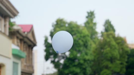 蓝色气球飘飞在空 雏菊