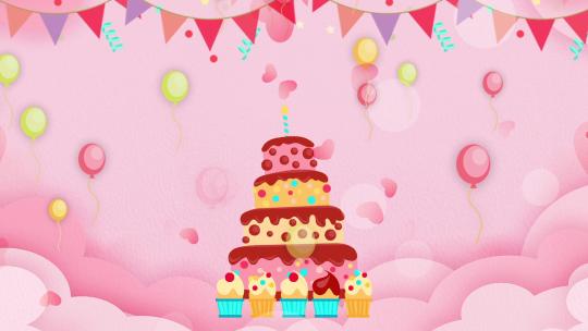 粉色欢乐卡通生日蛋糕背景视频