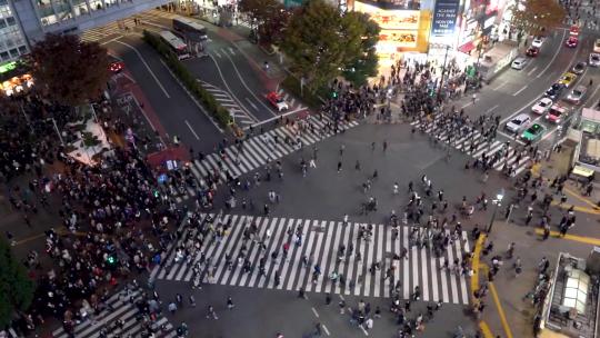 日本东京涉谷人行横道人来人往延时视频素材模板下载