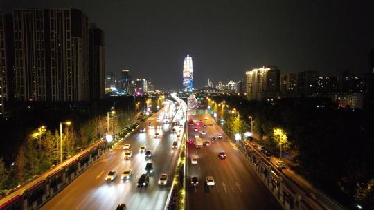 河南郑州城市夜景交通车水马龙车流航拍 (5)