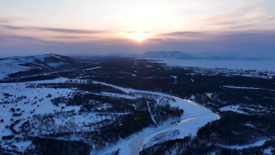 航拍4K冬季湿地雪景