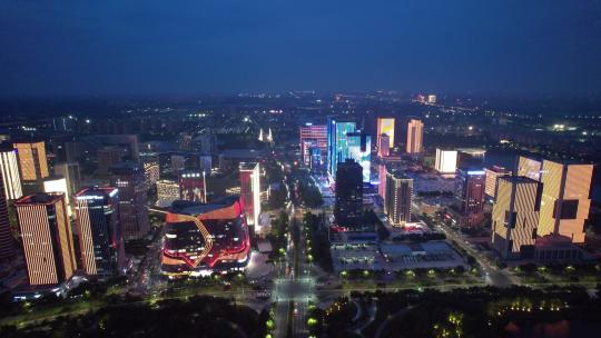 河南郑州城市夜景灯光航拍