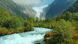 风景如画的景观有山河和融化的冰川流水高清在线视频素材下载