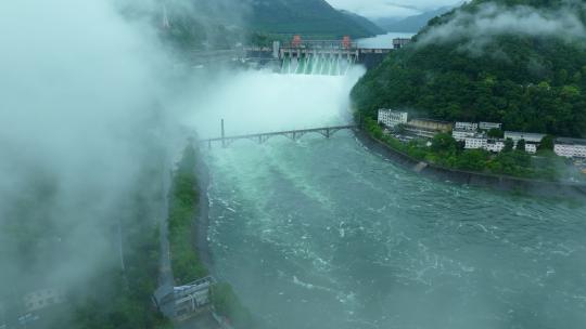 浙江建德新安江水电站7孔泄洪航拍多视角