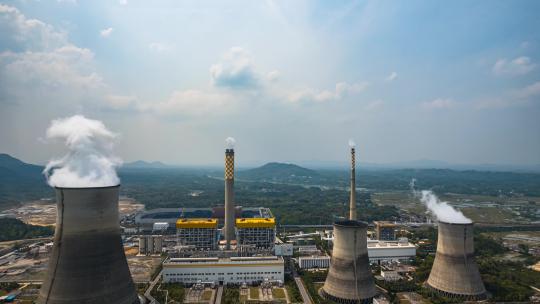8K大气火电发电设备火电厂工业污染航拍延时