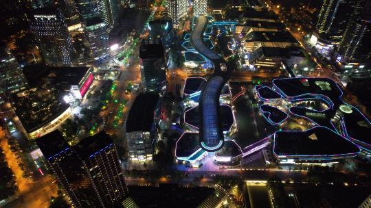 航拍江苏苏州时代广场夜景视频素材模板下载