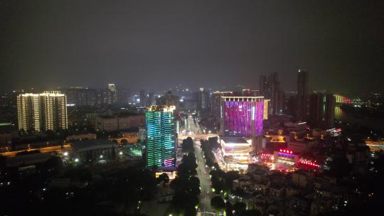 南宁朝阳路步行街商业圈夜景灯光航拍