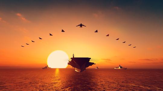 福建号航母 航空母舰 夕阳剪影八一建军节