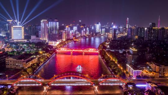 广州_珠江两岸夜景延时航拍4K视频素材模板下载
