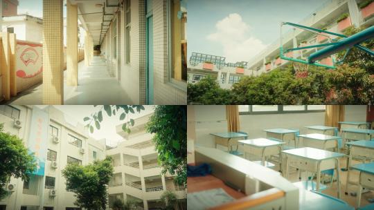 小清新唯美夏日电影感校园环境空荡空镜高清在线视频素材下载