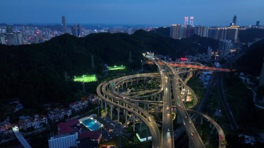 航拍贵阳城市发展现代交通黔春立交桥夜景