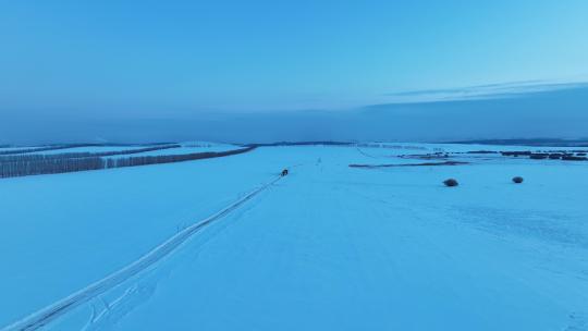 垦区田野冰雪道路上的汽车视频素材模板下载